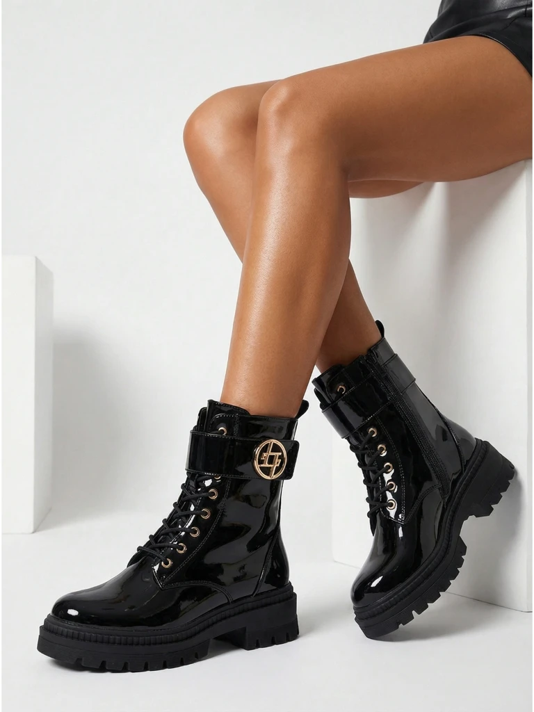 Lakované Botki Damskie eko skórzane Eulin