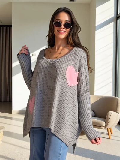 Royalfashion Dámský akrylový svetr srdcového vzoru Oversize