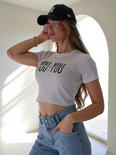 Royalfashion Жіночий бавовняний укорочений топ з написом