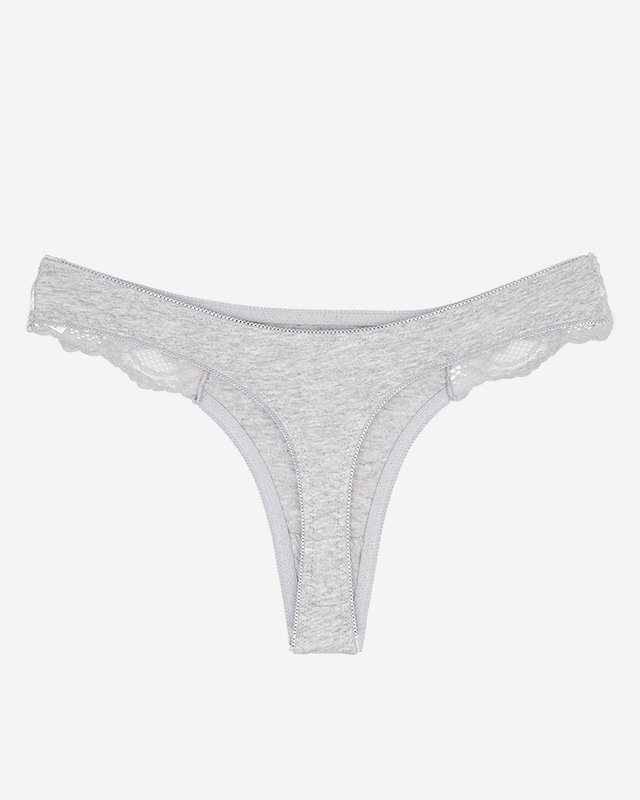 Šedé bavlněné dámské tanga kalhotky s krajkou - Spodní prádlo