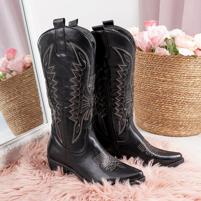 Чорні чоботи типу ковбойських до середини литки Cowboy - Взуття