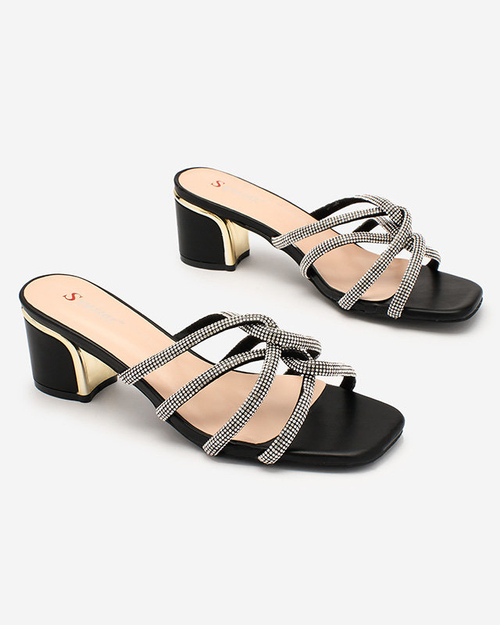 Royalfashion Чорні жіночі шльопанці на підборах з цирконами