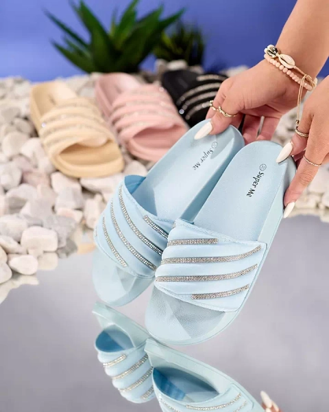 Сині жіночі тапочки з фіанітом Mytaris - Взуття