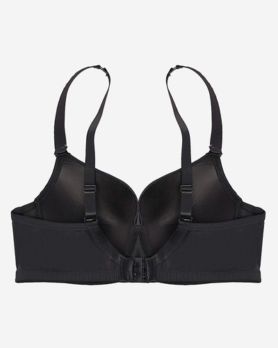 Гладкий чорний бюстгальтер на кісточках з декорованими бретелями - Нижня білизна