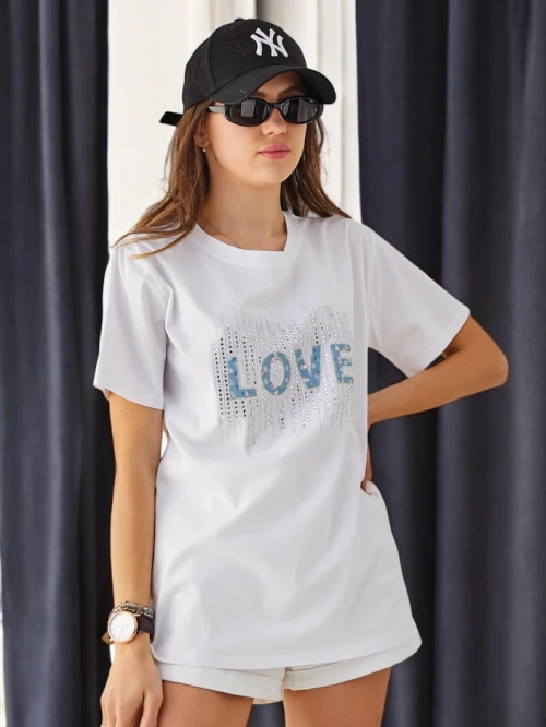 Royalfashion Жіноча бавовняна футболка LOVE зі стразами