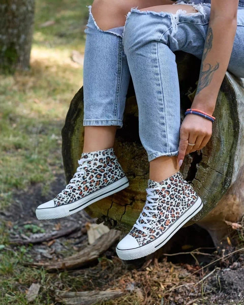 Royalfashion Жіночі бежеві високі кеди з модним малюнком Jungle Jive