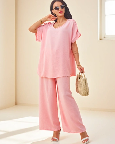 Royalfashion Жіночий бавовняний комплект з короткими рукавами та широкими штанами