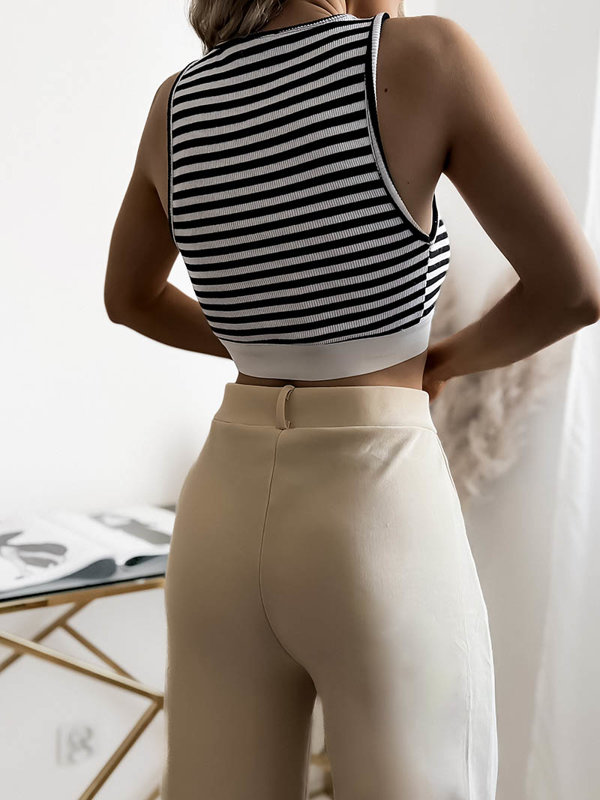 Široké dámské kalhoty v béžové barvě- Oblečení