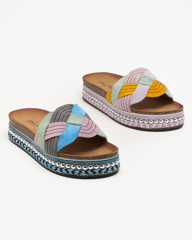 Fialové dámské pantofle na silné podrážce Cekolina - Obuv