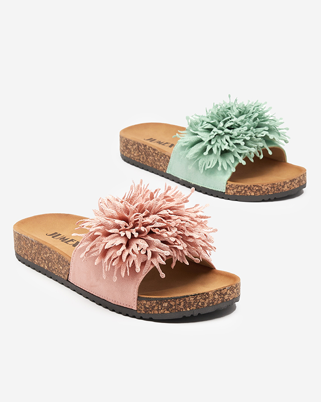 Dámské pantofle se zeleným látkovým ornamentem Ailli- Footwear