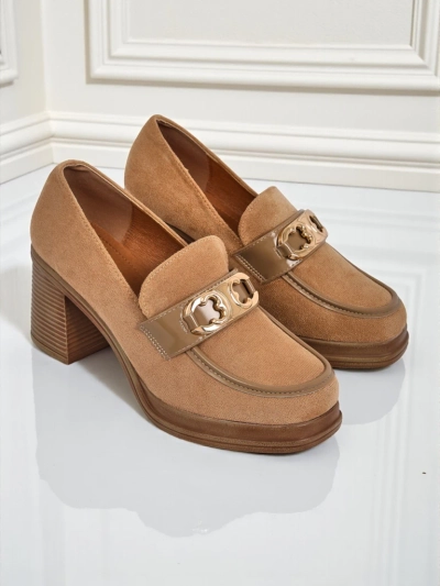 Dámské Loafers Perseida – světle hnědé semišové na sloupku elegantní