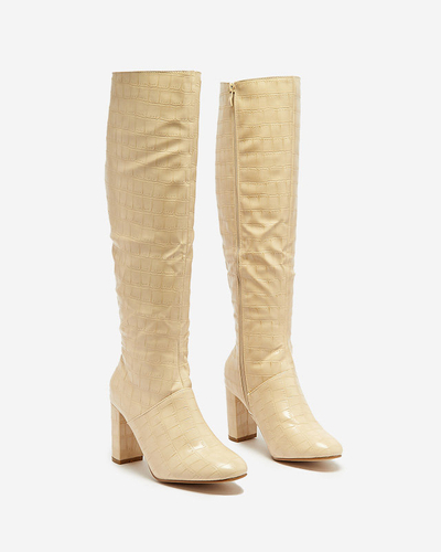 Жіночі черевики на шпильці з тисненням бежевого кольору Mastiu- Взуття