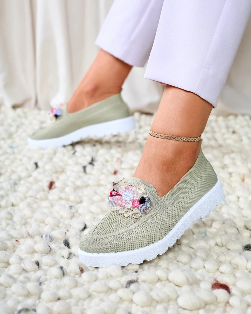 Royalfashion Темно-зелені жіночі декоровані сліпони Enweta