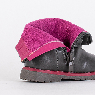 Šedé dětské kozačky z eko kůže Kisso- Footwear