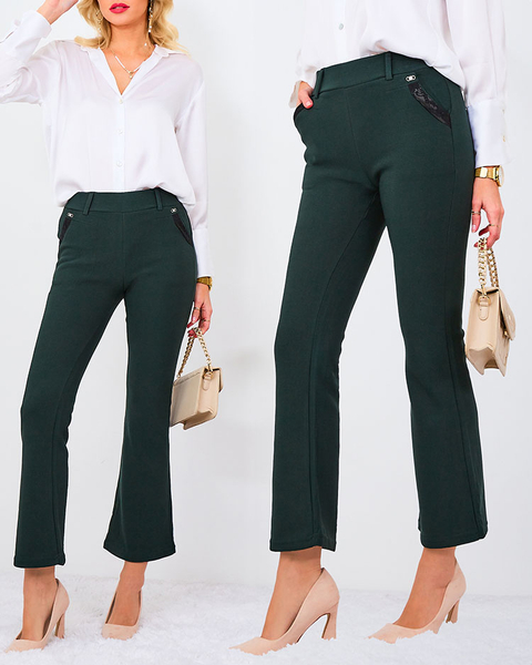 Royalfashion Tmavě zelené dámské látkové kalhoty a'la bells