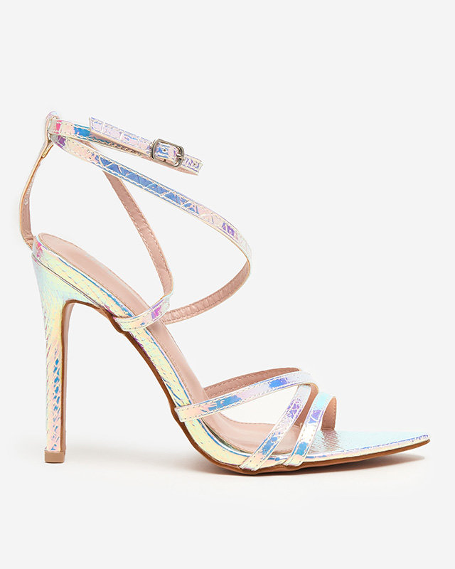Holografické růžové a stříbrné sandály na podpatku Georio - Footwear