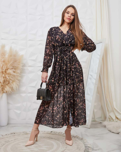 Royalfashion Чорна візерунчаста жіноча максі-сукня