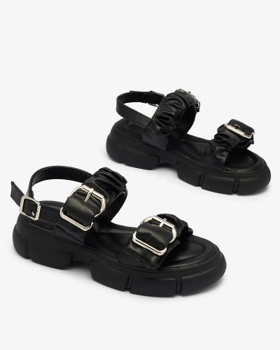 Royalfashion Чорні жіночі босоніжки на товстій підошві Bannat