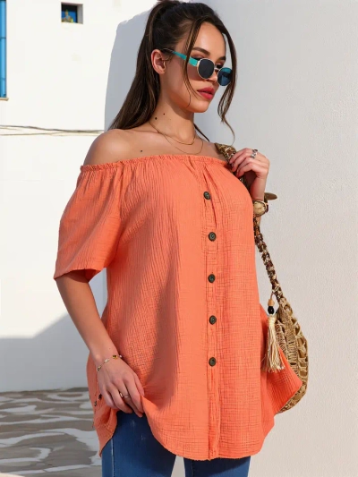 Royalfashion Жіноча бавовняна блузка в іспанському стилі з декоративними ґудзиками