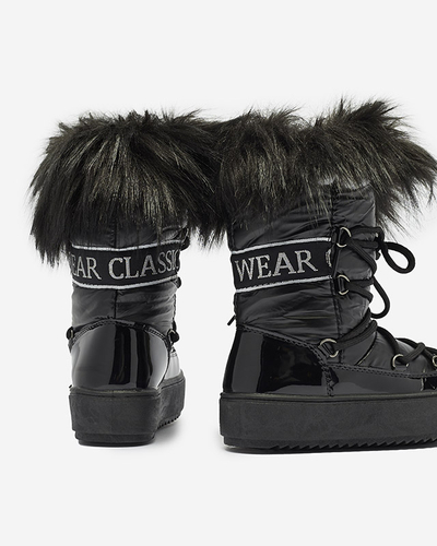 Černé dětské nazouvací boty a'la snow boots s kožíškem Asika - Obuv