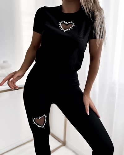 Royalfashion Černá dámská sportovní souprava se srdíčky