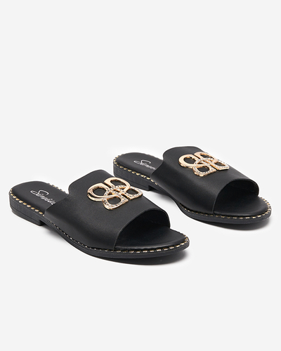 OUTLET Černé dámské pantofle se zlatým ornamentem Silobi- Footwear