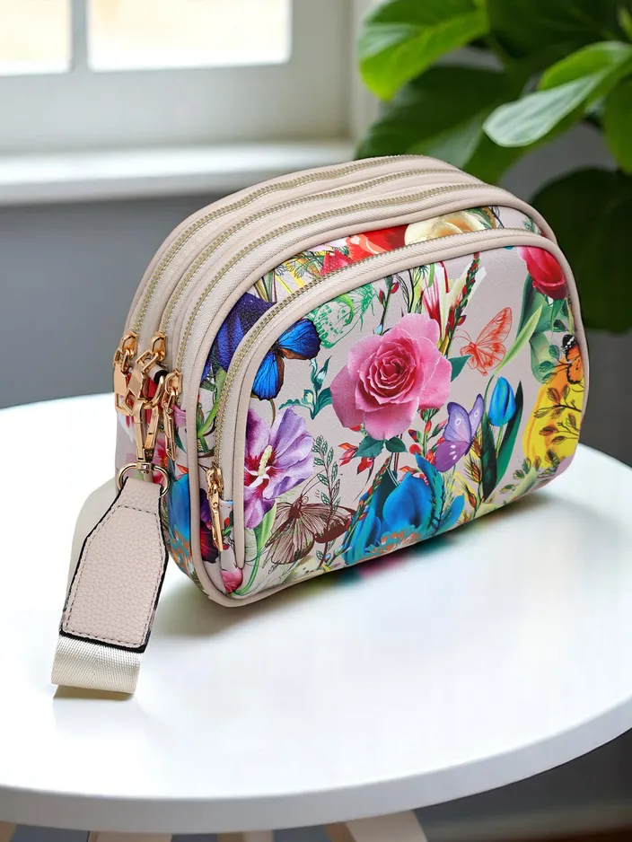 Royalfashion Květinová oválná malá dámská kabelka vyrobená z eko-kůže