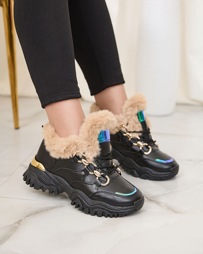 Royalfashion Černé dámské sportovní tenisky s kožíškem Wicallen