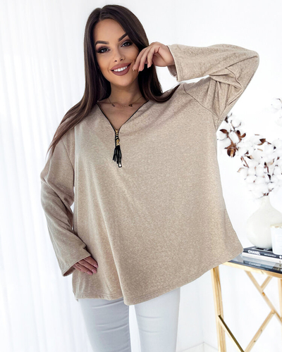 Royalfashion Dámská oversize halenka v béžové barvě