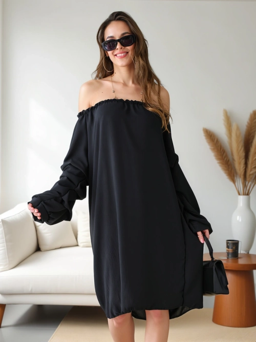 Royalfashion Гладка жіноча сукня в іспанському стилі з воланами