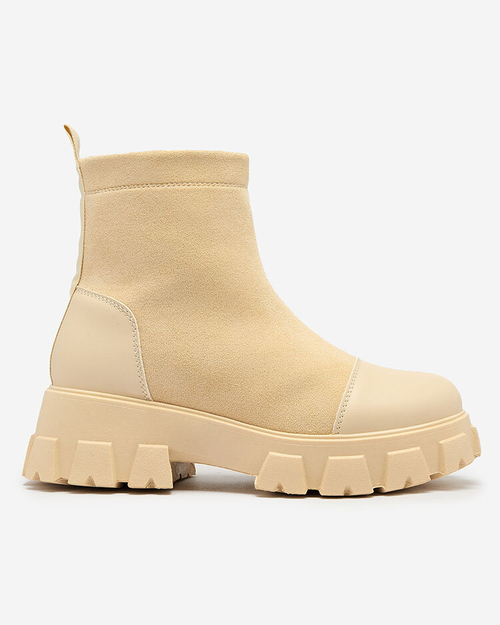 Royalfashion Жіночі черевики на плоскому каблуці кремового кольору Leffoi