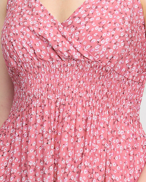 Коралове коротке плаття з крихітним квітковим візерунком - Одяг