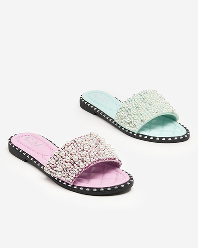 Фіолетові жіночі шльопанці з перлинами Loppo