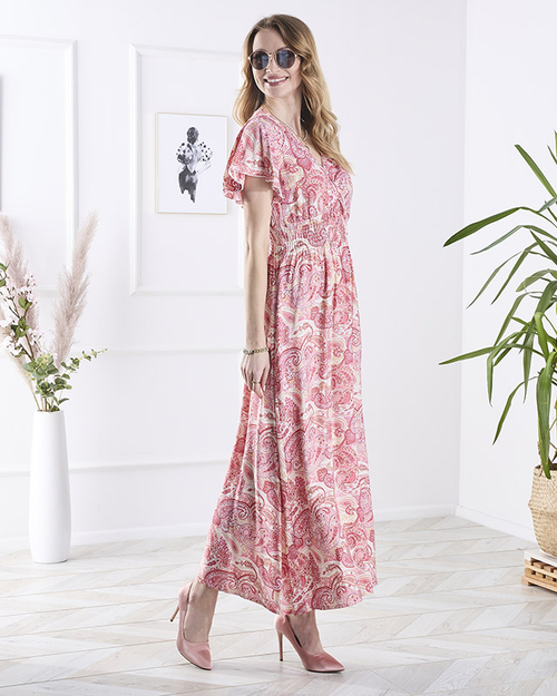 Рожева жіноча сукня міді з візерунком Одяг