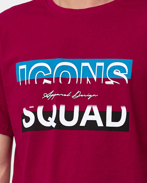 Бордова чоловіча футболка з принтом - Одяг