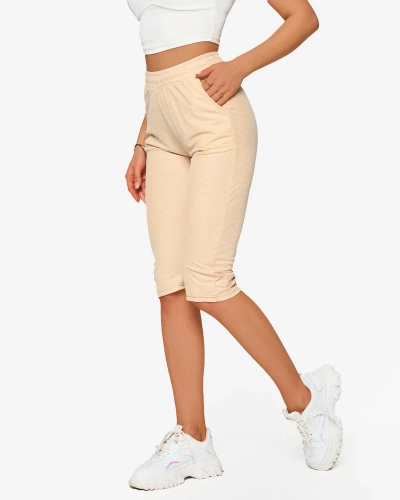 Dámské látkové šortky 3/4 délky v béžové barvě PLUS SIZE- Oblečení