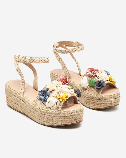 Бежеві жіночі босоніжки a'la еспадрільі з декоративним верхом Soramis - Взуття