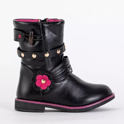 OUTLET Dětské černé kozačky s eko kůží Kissi- Footwear