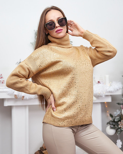 Royalfashion Dámský svetr s rolákem a zlatými skvrnami