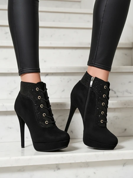 Royalfashion dámské kotníkové boty na podpatku s kamínky Efelolo