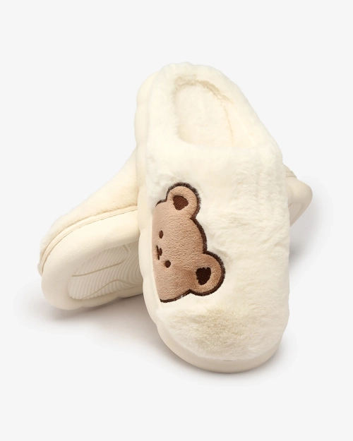 Royalfashion Білі жіночі хутряні капці з ведмедиком Hettres