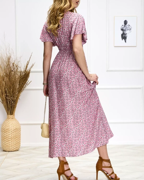 Жіноча квітчаста рожева сукня міді - Одяг