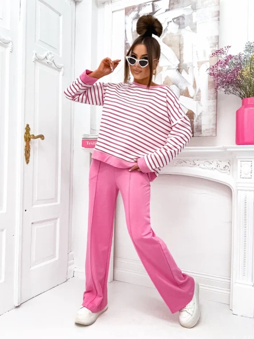 Royalfashion Жіночий комплект з бавовни в смужку з широкими штанами