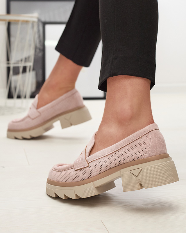 Růžové dámské ažurové mokasíny na pevné podrážce Ejina - Obuv