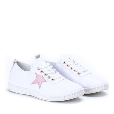 Białe tenisówki wiązane wstążką Pink Star - Obuwie
