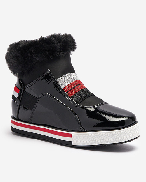 Жіночі спортивні черевики з блискітками та хутром чорного кольору Solp - Взуття