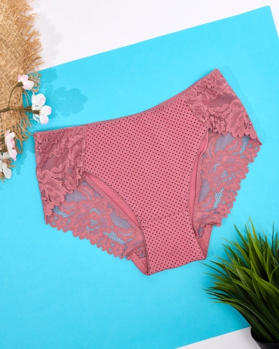 Tmavě růžové dámské kalhotky s puntíkovým potiskem - spodní prádlo