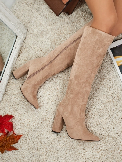 Dámské kozačky eko semišové na sloupku Feravi