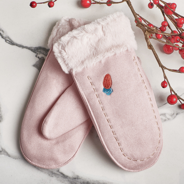 Růžové dětské rukavice na provázku a rukavice bez prstů - rukavice