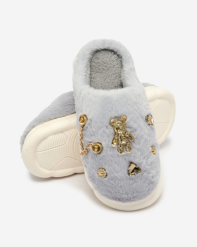 Royalfashion Modré dámské kožešinové pantofle s ornamenty Erserra